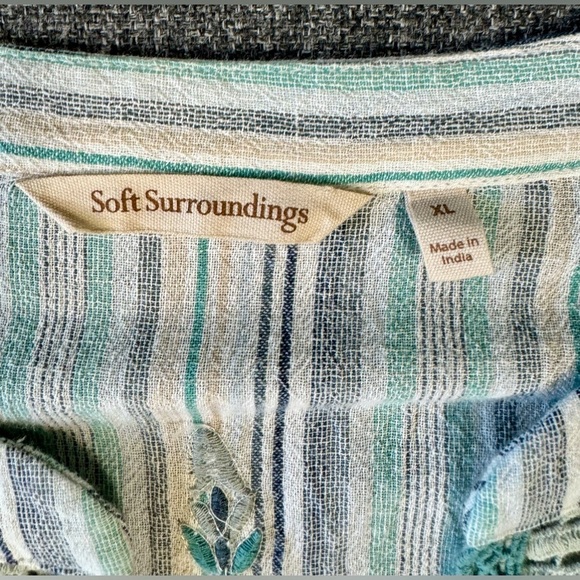 Soft Surroundings Embelia Cotton Tunic Top green Multi Stripe Size Extra Large - Picture 3 of 14